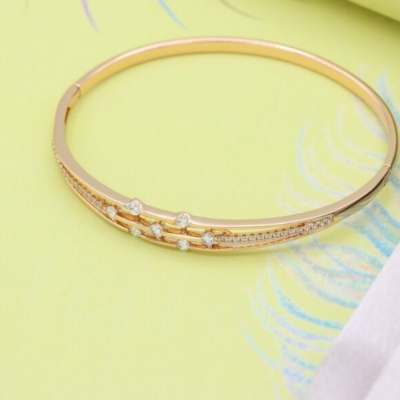 Rose Gold Bangle with Double Row Sparkling Stones, XPBL0511 - Picture 4 of 12